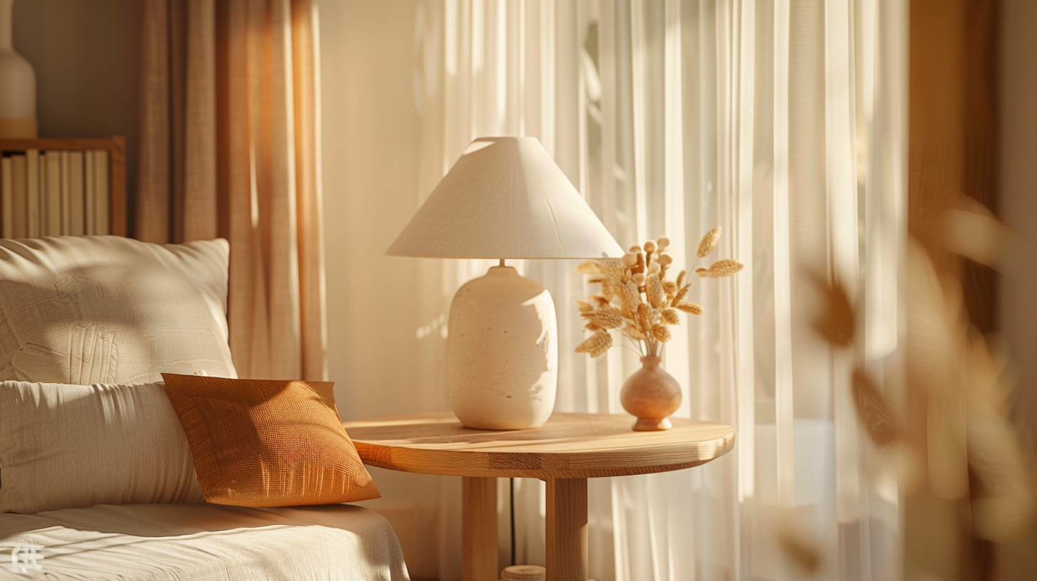 Différents usages d'une sellette déco avec lampe, plante, vase et sculpture