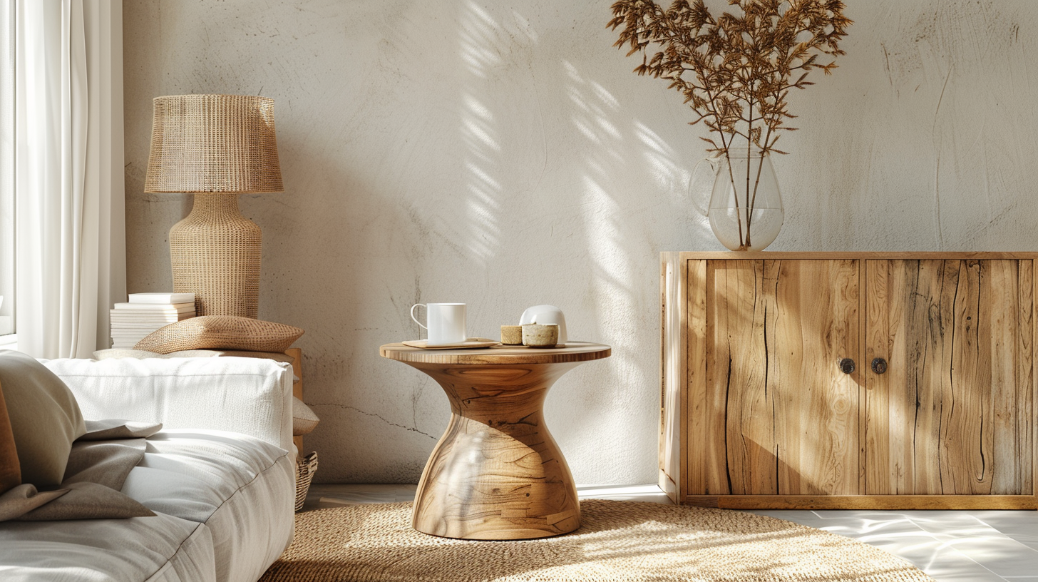 Comparatif entre sellette ronde, sellette carrée et lot de sellettes dans un salon décoré