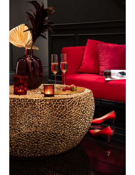 Grande Table basse Ronde Coral en Aluminium Doré - 4
