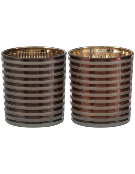 Photophore design Diamètre 7 cm en Verre Marron Blanc Motif rayé Maelia (Lot de 2) - 1