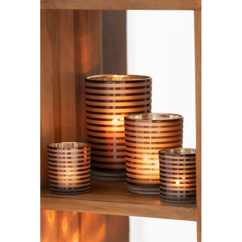 Photophore design Diamètre 7 cm en Verre Marron Blanc Motif rayé Maelia (Lot de 2) - 2