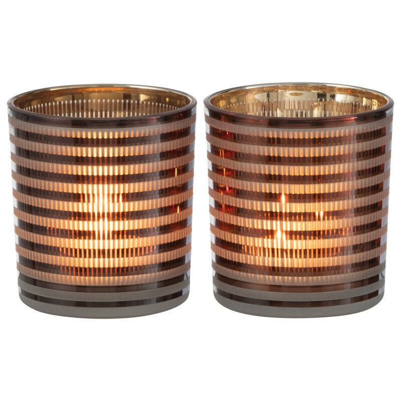 Photophore design Diamètre 7 cm en Verre Marron Blanc Motif rayé Maelia (Lot de 2) - 3