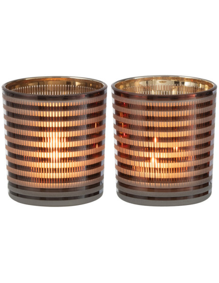 Photophore design Diamètre 7 cm en Verre Marron Blanc Motif rayé Maelia (Lot de 2) - 3