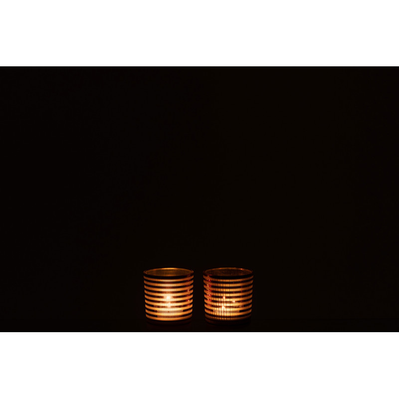 Photophore design Diamètre 7 cm en Verre Marron Blanc Motif rayé Maelia (Lot de 2) - 4