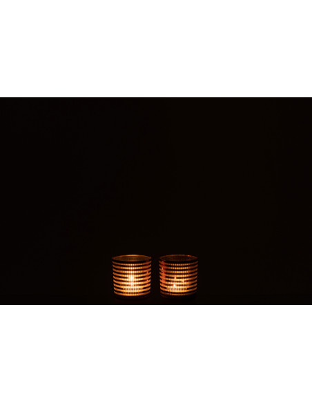 Photophore design Diamètre 7 cm en Verre Marron Blanc Motif rayé Maelia (Lot de 2) - 4