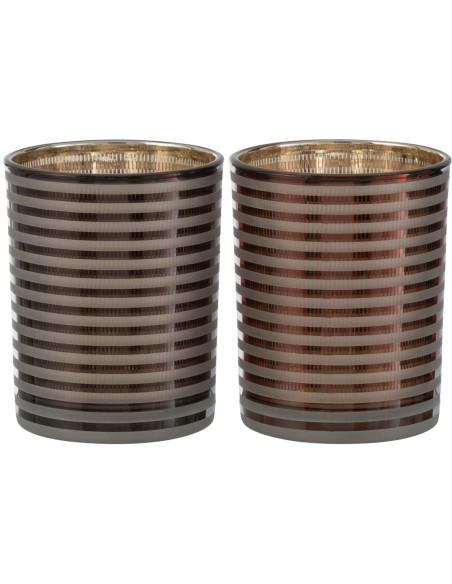 Photophore design Diamètre 10 cm en Verre Marron Blanc Motif rayé Maelia (Lot de 2) - 1