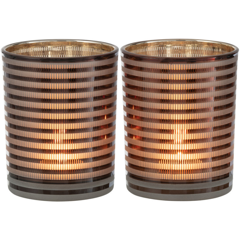 Photophore design Diamètre 10 cm en Verre Marron Blanc Motif rayé Maelia (Lot de 2) - 3
