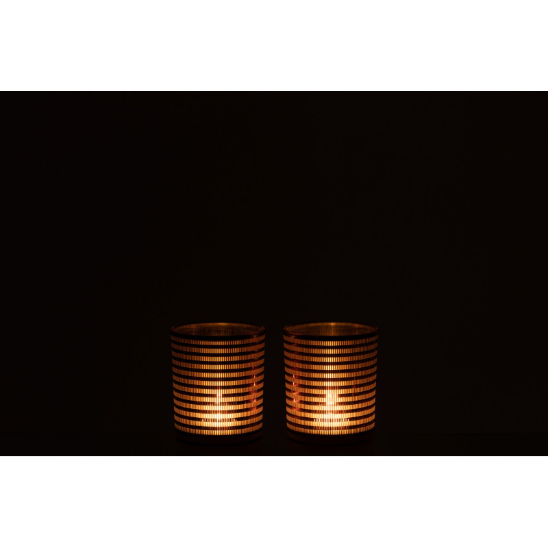 Photophore design Diamètre 10 cm en Verre Marron Blanc Motif rayé Maelia (Lot de 2) - 4