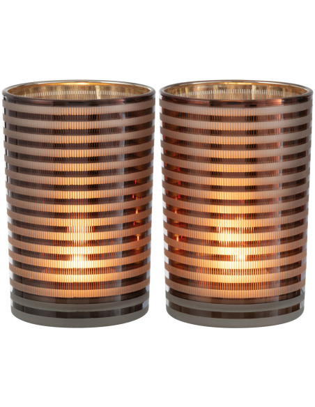 Photophore design Diamètre 12 cm en Verre Marron Blanc Motif rayé Maelia (Lot de 2) - 3