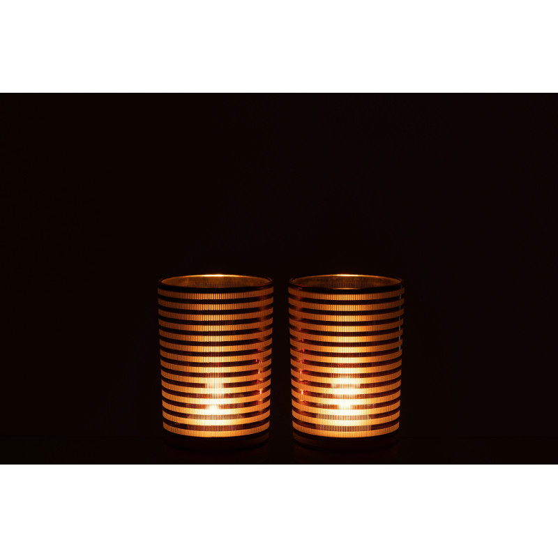 Photophore design Diamètre 12 cm en Verre Marron Blanc Motif rayé Maelia (Lot de 2) - 4