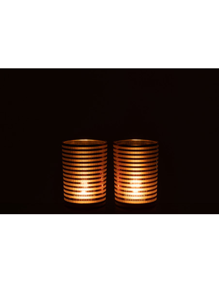 Photophore design Diamètre 12 cm en Verre Marron Blanc Motif rayé Maelia (Lot de 2) - 4