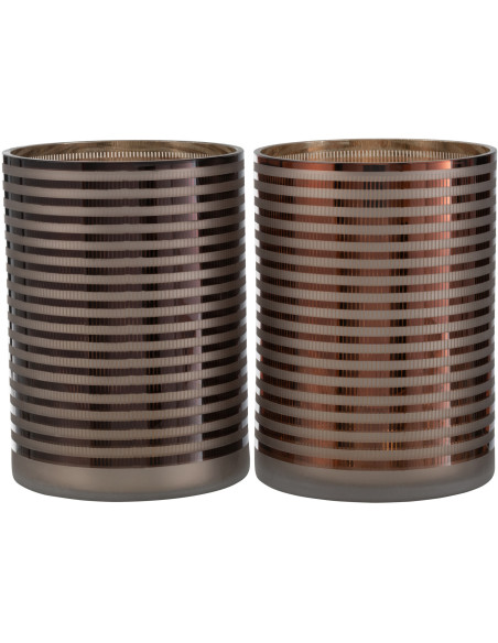 Photophore design XL Diamètre 17 cm en Verre Marron Blanc Motif rayé Maelia (Lot de 2) - 1