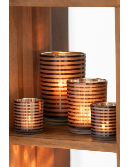 Photophore design XL Diamètre 17 cm en Verre Marron Blanc Motif rayé Maelia (Lot de 2) - 2