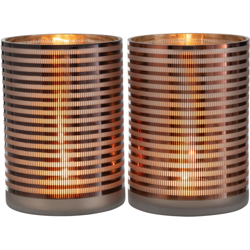 Photophore design XL Diamètre 17 cm en Verre Marron Blanc Motif rayé Maelia (Lot de 2) - 3