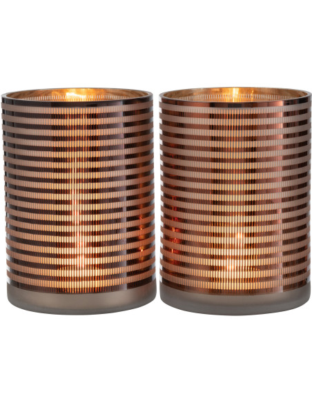 Photophore design XL Diamètre 17 cm en Verre Marron Blanc Motif rayé Maelia (Lot de 2) - 3