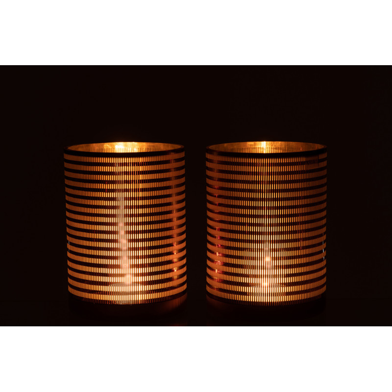 Photophore design XL Diamètre 17 cm en Verre Marron Blanc Motif rayé Maelia (Lot de 2) - 4