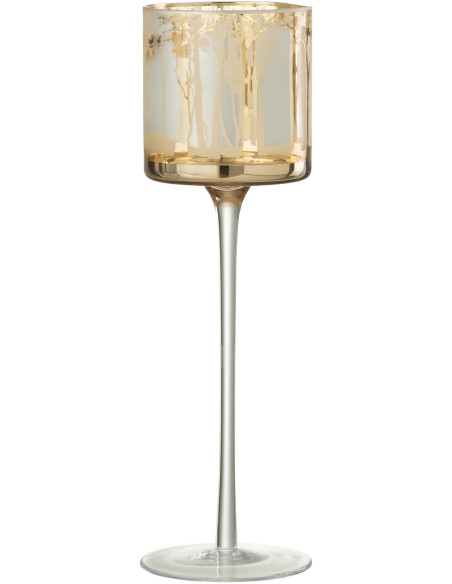 Photophore original sur pied XL Hauteur 30 cm en Verre Doré Transparent Motif arbres Zeline - 1