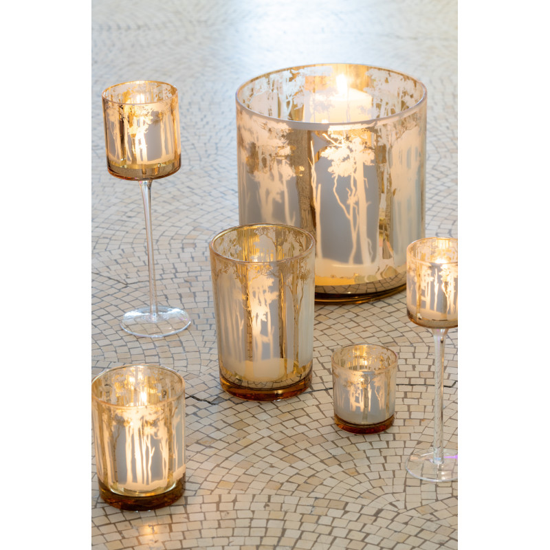 Photophore original sur pied XL Hauteur 30 cm en Verre Doré Transparent Motif arbres Zeline - 2