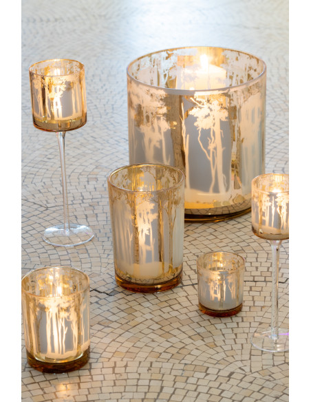 Photophore original sur pied XL Hauteur 30 cm en Verre Doré Transparent Motif arbres Zeline - 2