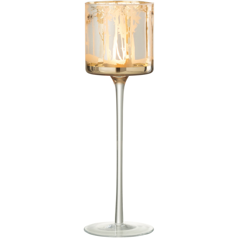 Photophore original sur pied XL Hauteur 30 cm en Verre Doré Transparent Motif arbres Zeline - 3