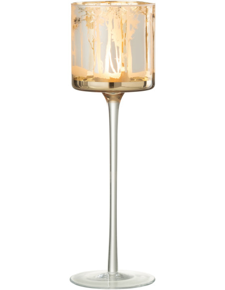 Photophore original sur pied XL Hauteur 30 cm en Verre Doré Transparent Motif arbres Zeline - 3