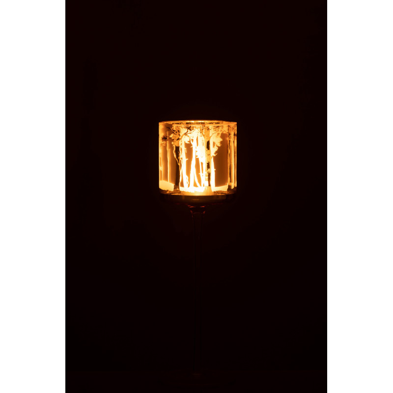 Photophore original sur pied XL Hauteur 30 cm en Verre Doré Transparent Motif arbres Zeline - 4