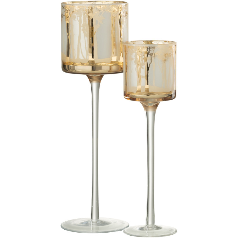 Photophore original sur pied XL Hauteur 30 cm en Verre Doré Transparent Motif arbres Zeline - 5