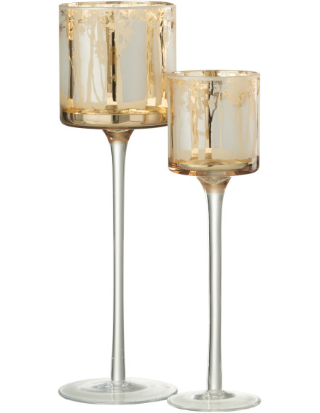 Photophore original sur pied XL Hauteur 30 cm en Verre Doré Transparent Motif arbres Zeline - 5