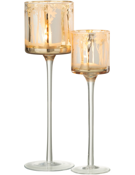 Photophore original sur pied XL Hauteur 30 cm en Verre Doré Transparent Motif arbres Zeline - 6