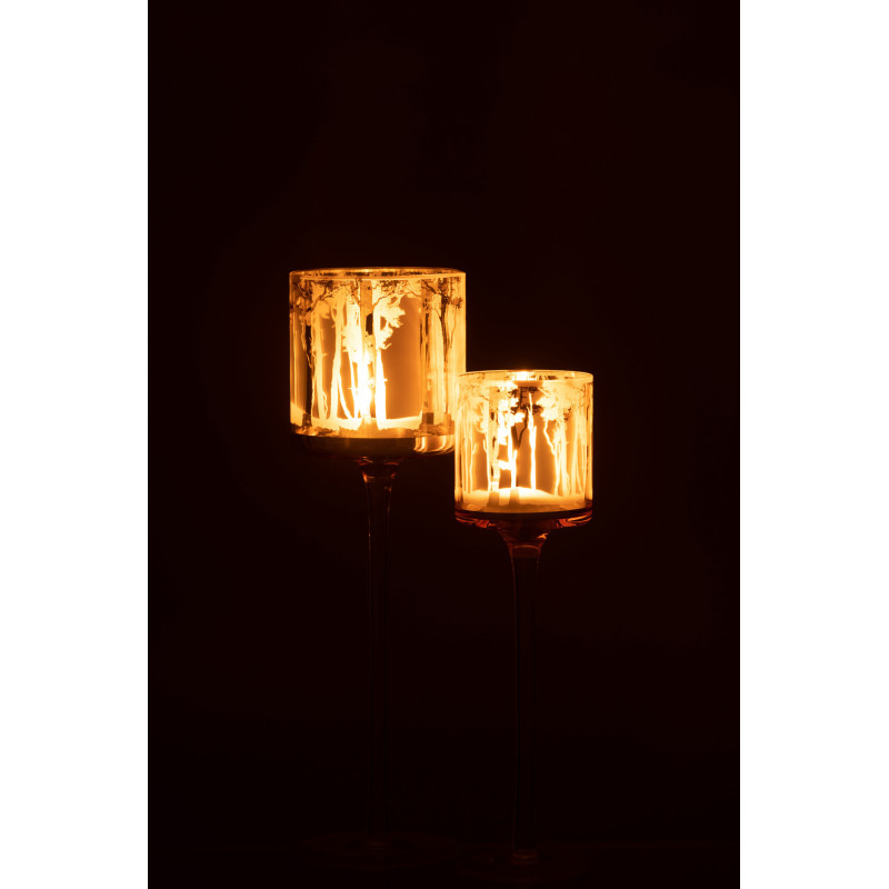 Photophore original sur pied XL Hauteur 30 cm en Verre Doré Transparent Motif arbres Zeline - 7