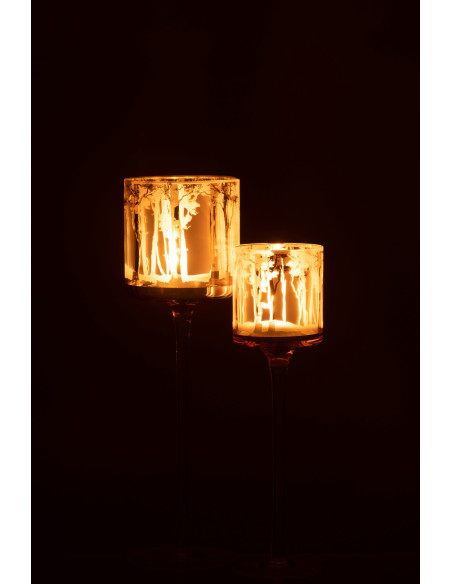 Photophore original sur pied XL Hauteur 30 cm en Verre Doré Transparent Motif arbres Zeline - 7
