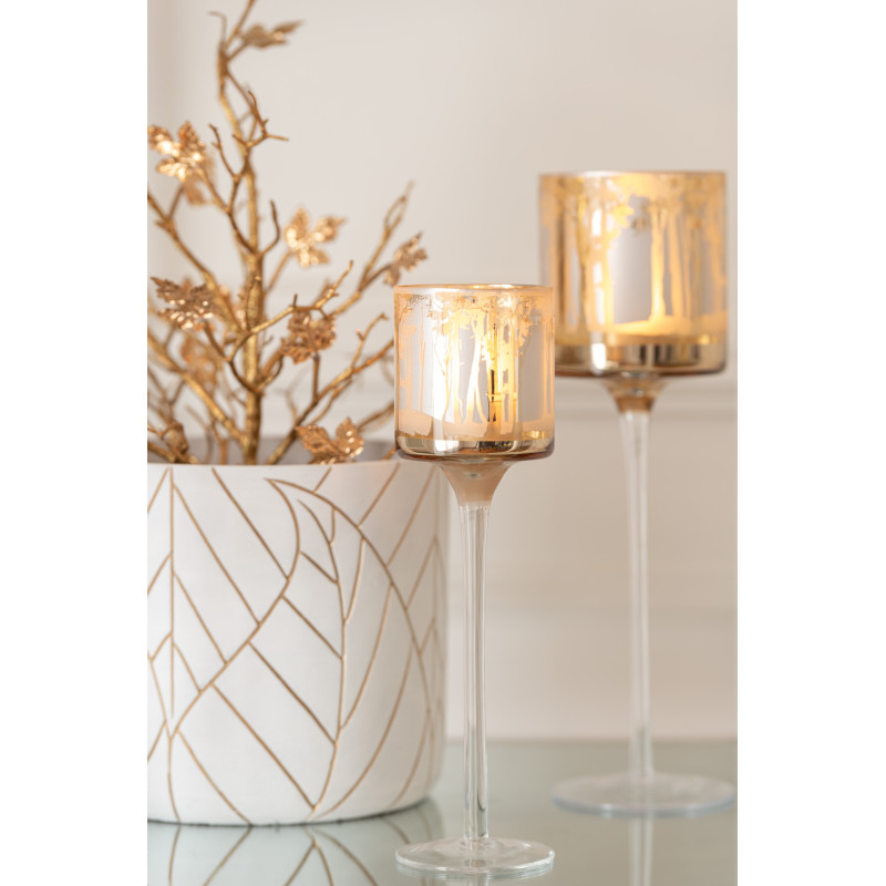 Photophore original sur pied XL Hauteur 30 cm en Verre Doré Transparent Motif arbres Zeline - 8