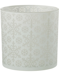 Photophore original Diamètre 15 cm en Verre Blanc Motif flocons Snow - 1