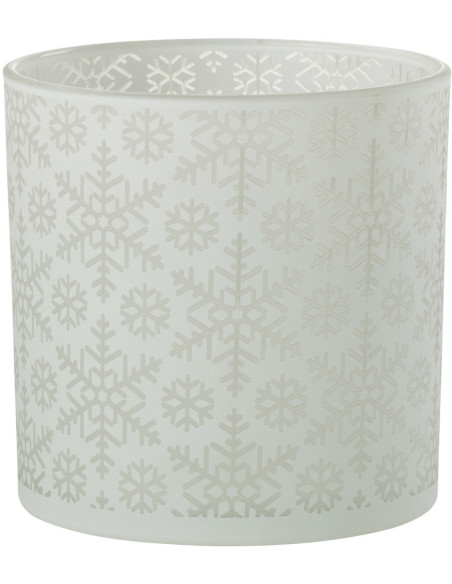 Photophore original Diamètre 15 cm en Verre Blanc Motif flocons Snow - 1
