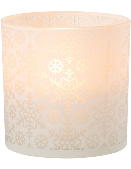 Photophore original Diamètre 15 cm en Verre Blanc Motif flocons Snow - 2