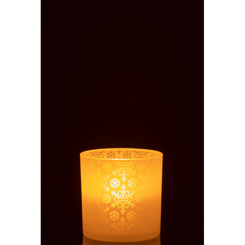 Photophore original Diamètre 15 cm en Verre Blanc Motif flocons Snow - 3