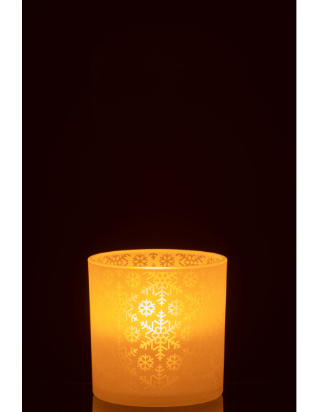 Photophore original Diamètre 15 cm en Verre Blanc Motif flocons Snow - 3