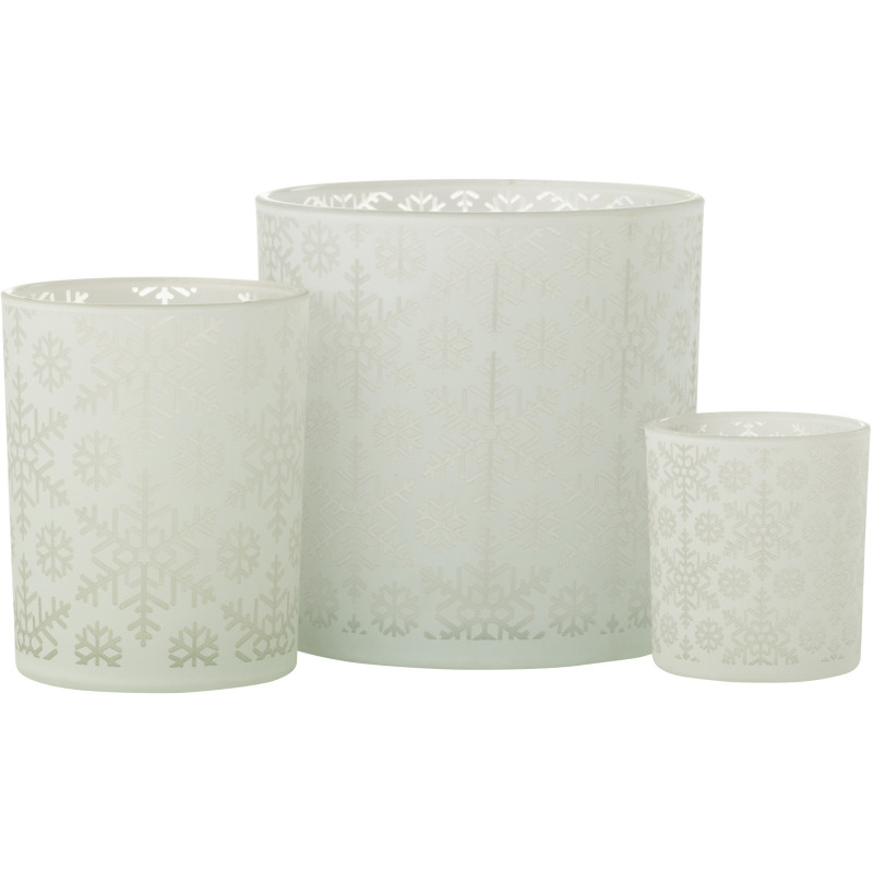 Photophore original Diamètre 15 cm en Verre Blanc Motif flocons Snow - 4