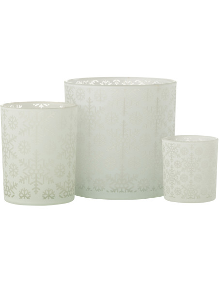 Photophore original Diamètre 15 cm en Verre Blanc Motif flocons Snow - 4