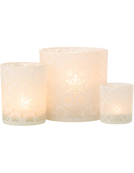 Photophore original Diamètre 15 cm en Verre Blanc Motif flocons Snow - 5