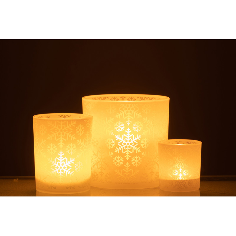 Photophore original Diamètre 15 cm en Verre Blanc Motif flocons Snow - 6