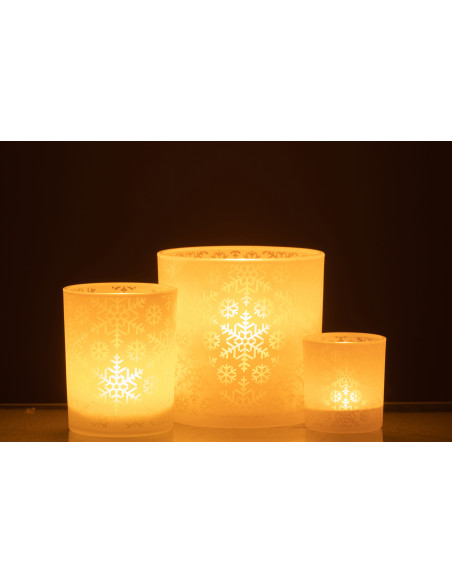 Photophore original Diamètre 15 cm en Verre Blanc Motif flocons Snow - 6