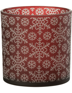 Photophore original Diamètre 15 cm en Verre Rouge Motif flocons Snow - 1