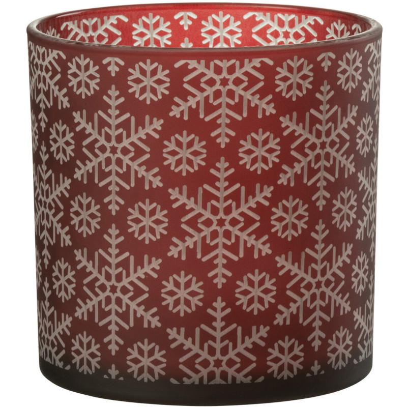 Photophore original Diamètre 15 cm en Verre Rouge Motif flocons Snow - 1