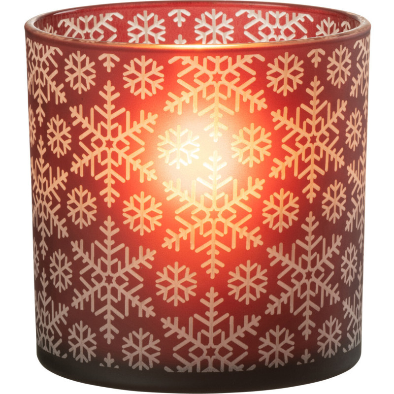 Photophore original Diamètre 15 cm en Verre Rouge Motif flocons Snow - 2