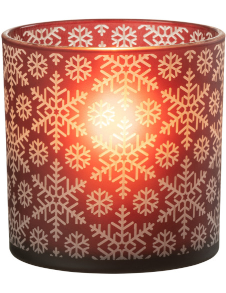 Photophore original Diamètre 15 cm en Verre Rouge Motif flocons Snow - 2