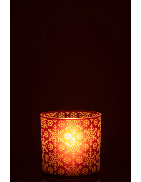 Photophore original Diamètre 15 cm en Verre Rouge Motif flocons Snow - 3