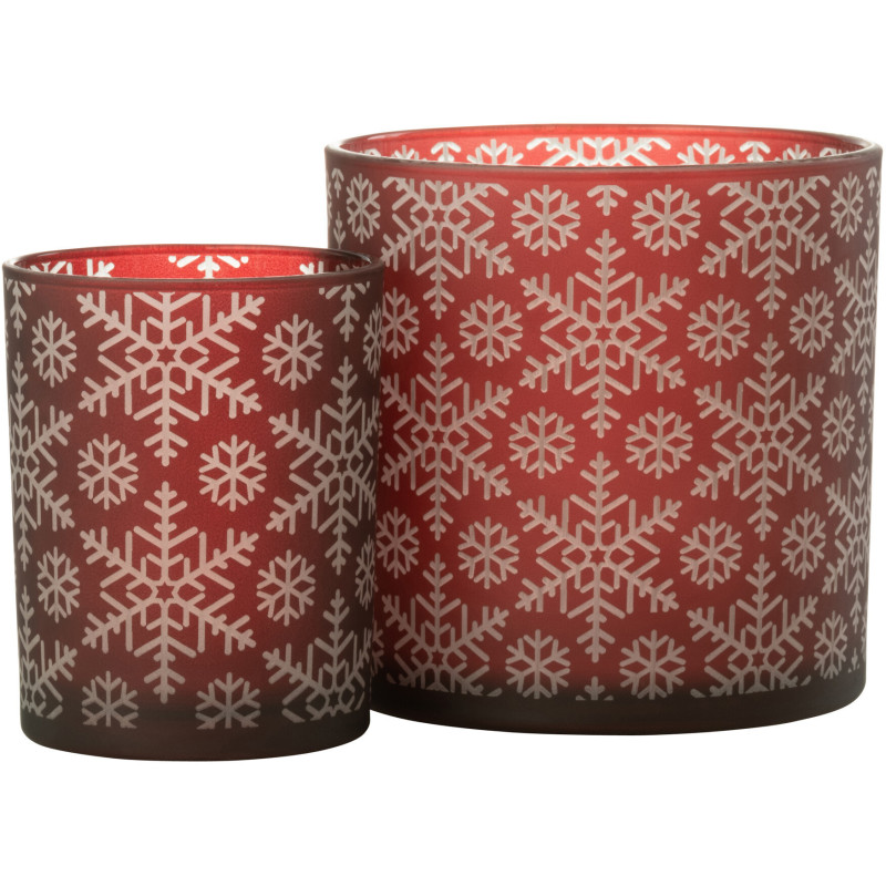 Photophore original Diamètre 15 cm en Verre Rouge Motif flocons Snow - 4