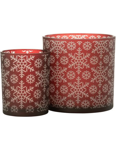 Photophore original Diamètre 15 cm en Verre Rouge Motif flocons Snow - 4