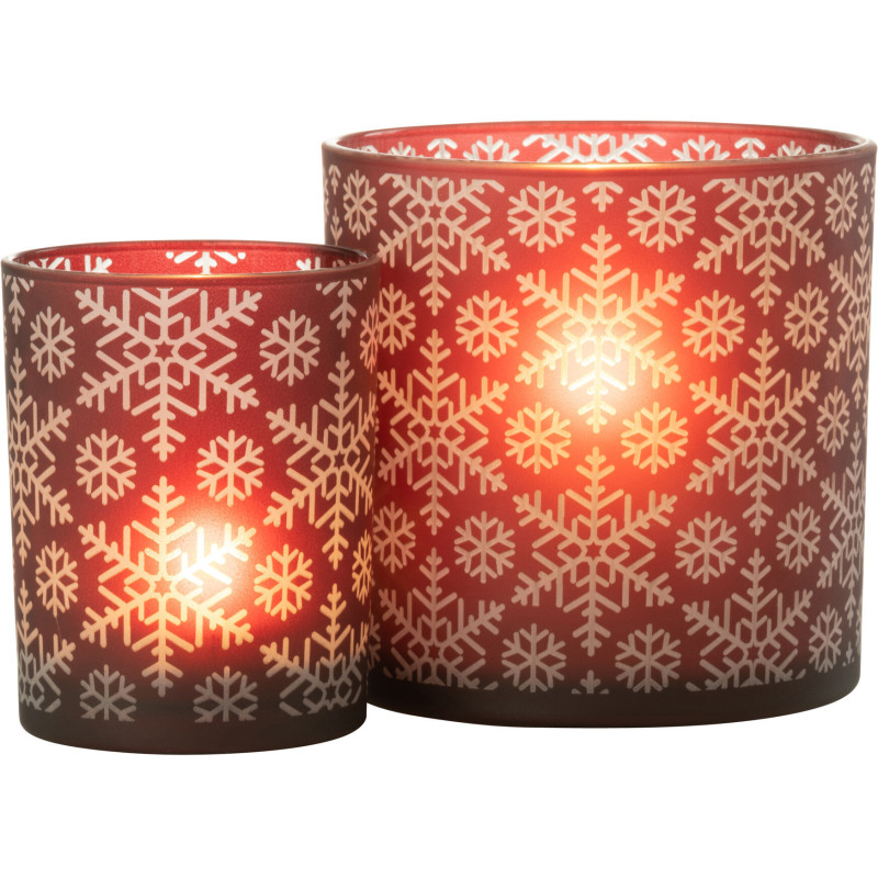 Photophore original Diamètre 15 cm en Verre Rouge Motif flocons Snow - 5